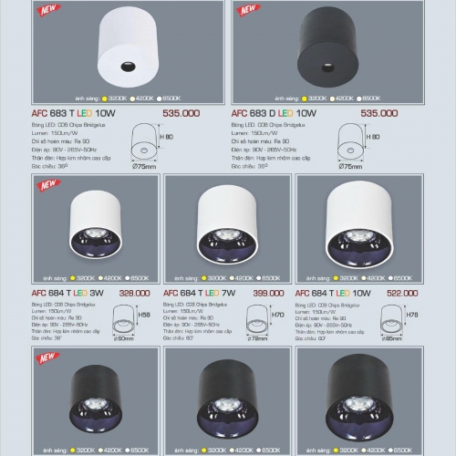 Đèn LED ốp nổi Anfaco AFC 684D 7W thân đen