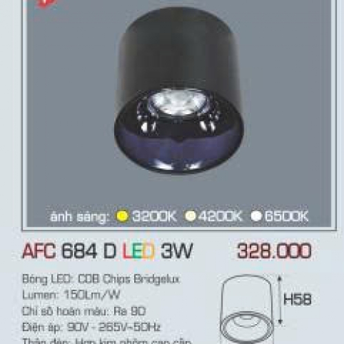 Đèn LED ốp nổi Anfaco AFC 684D 3W thân đen