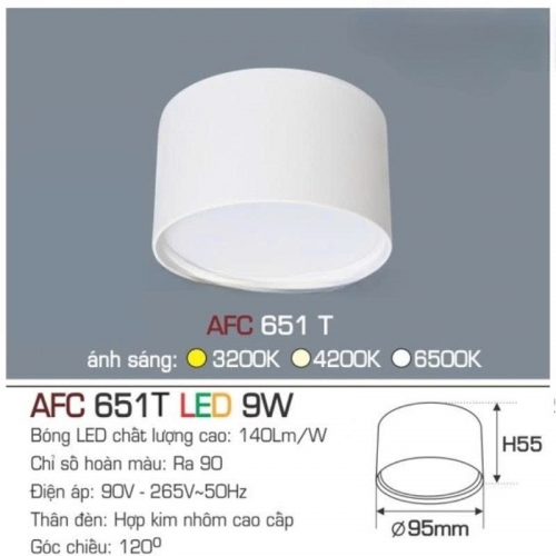 Đèn LED downlight nổi Anfaco AFC 651T 9W vỏ trắng