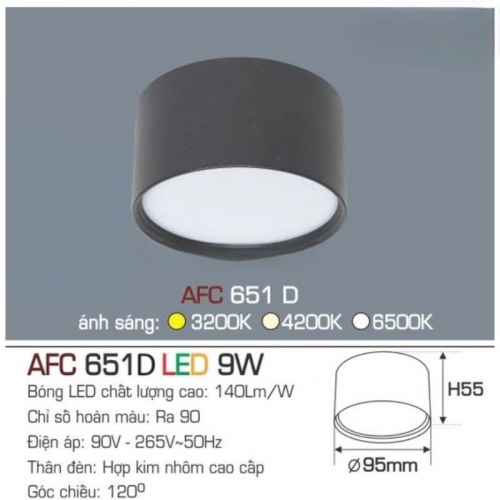 Đèn LED downlight nổi Anfaco AFC 651D 9W vỏ đen