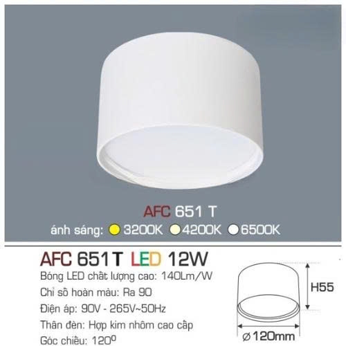 Đèn LED downlight nổi Anfaco AFC 651T 12W vỏ trắng
