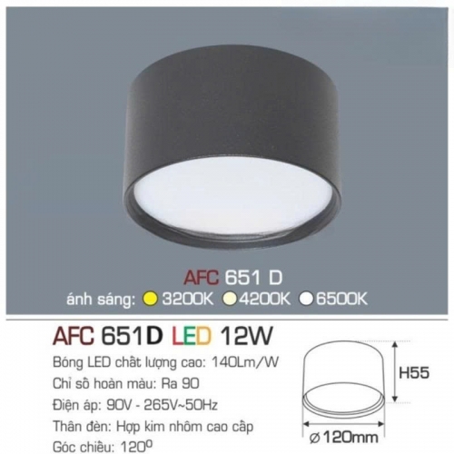 Đèn LED downlight nổi Anfaco AFC 651D 12W vỏ đen