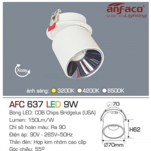 Đèn LED spotlight  âm trần thân nổi Anfaco AFC 637-9W