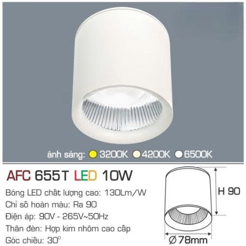 Đèn LED lon nổi Anfaco AFC 655T 10W thân trắng