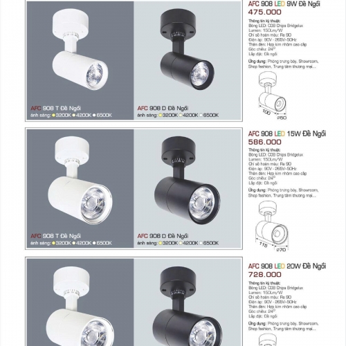 Đèn LED tiêu điểm Anfaco AFC 908T 9W đế ngồi, thân trắng