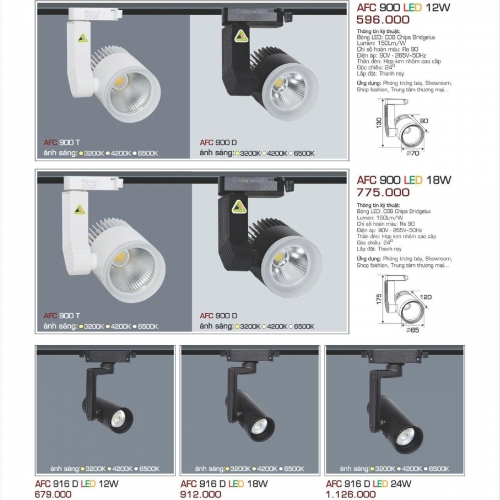 Đèn LED tiêu điểm Anfaco gắn ray AFC 916D 18W