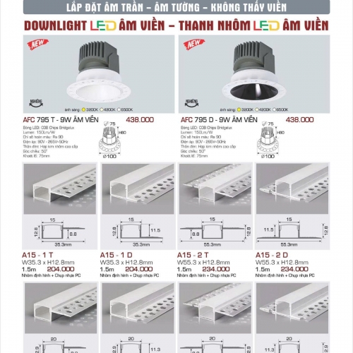 Đèn LED âm viền Anfaco AFC 795T 9W chóa trắng
