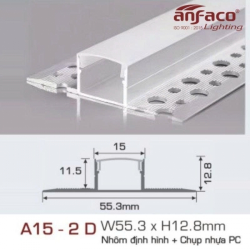 Thanh nhôm LED định hình thẳng Anfaco A15-2D