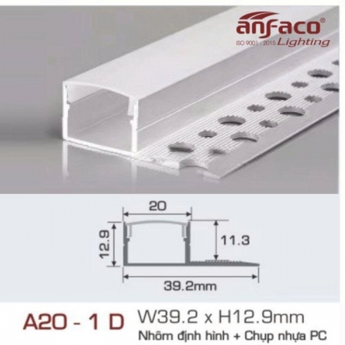 Thanh nhôm LED định hình thẳng Anfaco A20-1D