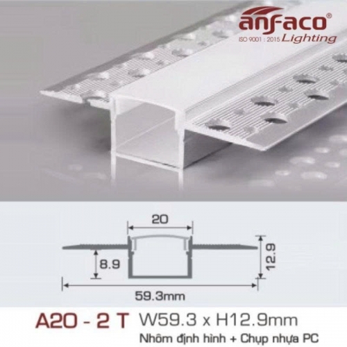 Thanh nhôm LED định hình thẳng Anfaco A20-2T