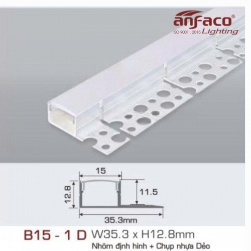 Thanh nhôm LED định hình uốn cong âm viền Anfaco B15-1D