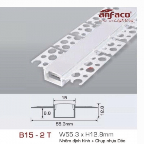 Thanh nhôm LED định hình uốn cong âm viền Anfaco B15-2T