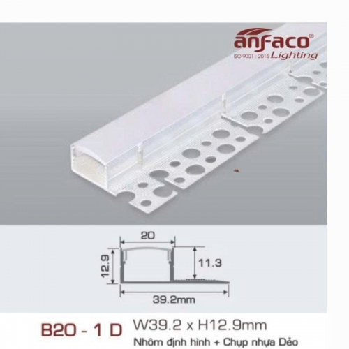 Thanh nhôm LED định hình uốn cong âm viền Anfaco B20-1D