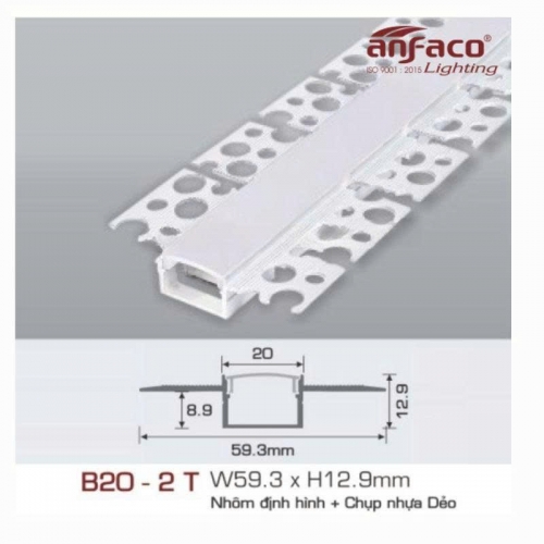 Thanh nhôm LED định hình uốn cong âm viền Anfaco B20-2T