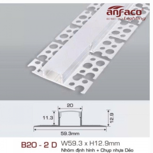 Thanh nhôm LED định hình uốn cong âm viền Anfaco B20-2D