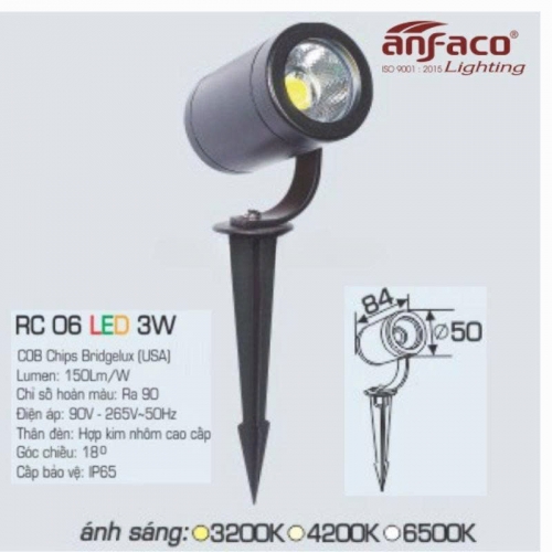 Đèn LED Anfaco Pha rọi ghim cỏ RC 06-3W