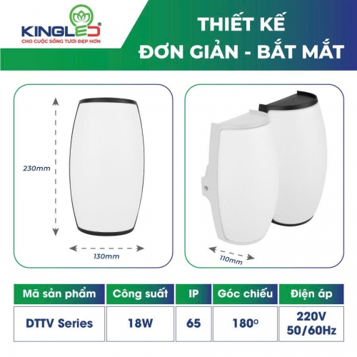 Đèn tường tràn viền Kingeco 18W vỏ trắng DTTV-18-T/V-T