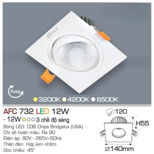 Đèn âm trần downlight Anfaco AFC 732 12W đổi màu