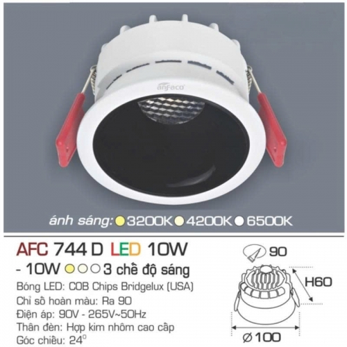Đèn âm trần cao cấp Anfaco AFC 744T - 10W chóa đen đổi màu