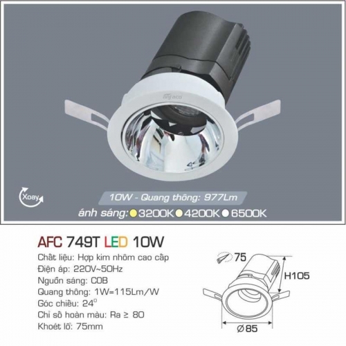 Đèn âm trần cao cấp Anfaco AFC 749T - 10W Chóa trắng, 3 chế độ