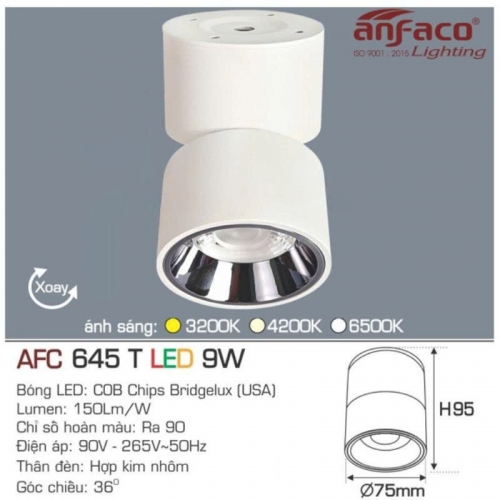 Đèn ốp trần chiếu điểm Anfaco AFC 645T LED 15W ánh sáng trắng