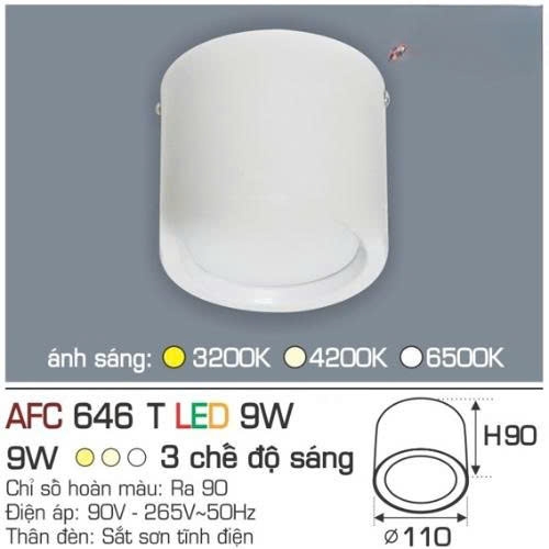 Đèn ốp nổi cao cấp Anfaco AFC 646T vỏ trắng 3 chế độ 9W