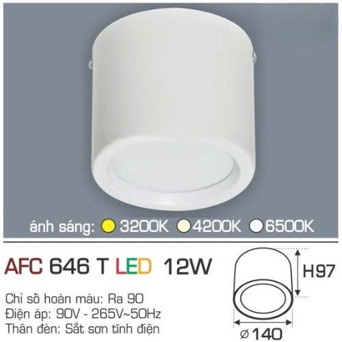 Đèn ốp nổi cao cấp Anfaco AFC 646T vỏ trắng  12W