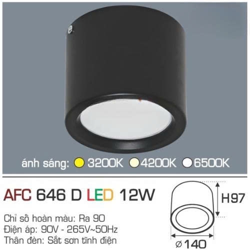 Đèn ốp nổi cao cấp Anfaco AFC 646D vỏ đen 12W
