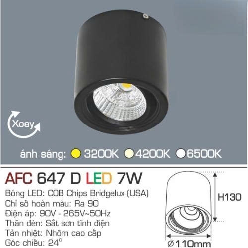 Đèn lon nổi Anfaco AFC 647D vỏ đen 7W