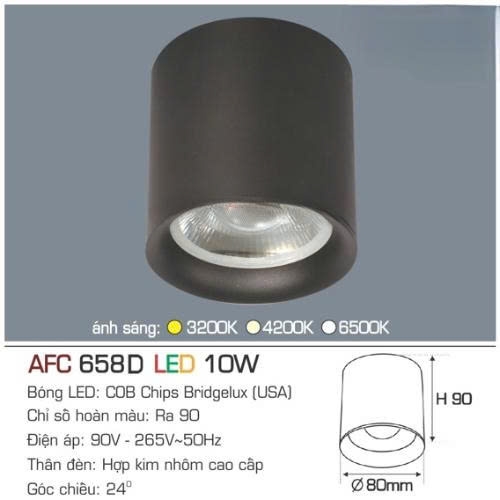 Đèn Lon ốp nổi Anfaco AFC 658D vỏ đen 10W
