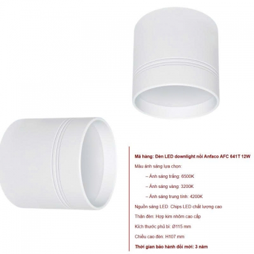 Đèn lon ốp nổi Anfaco AFC 641T vỏ trắng 9W