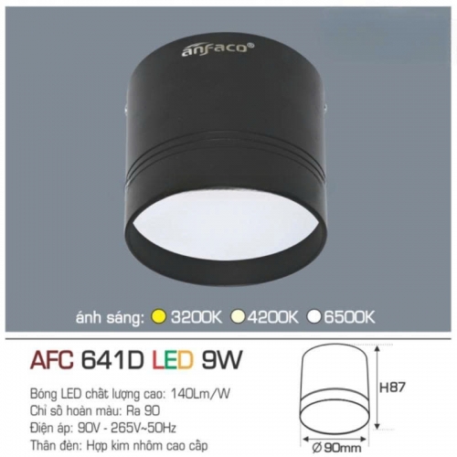 Đèn lon ốp nổi Anfaco AFC 641D vỏ đen 9W