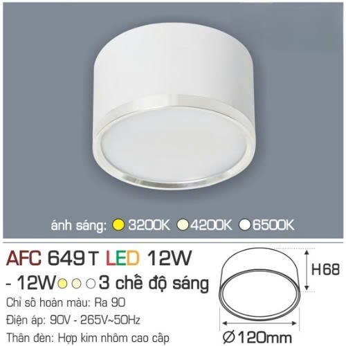 Đèn ốp nổi Anfaco AFC 649T vỏ trắng 12W ánh sáng đổi 3 màu