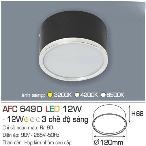 Đèn ốp nổi Anfaco AFC 649D vỏ đen 12W