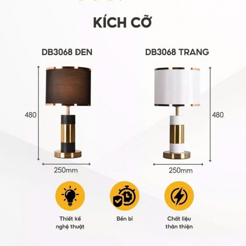 Đèn Bàn DB3068 355 Decor Lighting Bóng E27 Thân Hợp Kim Thân Trắng (chưa gồm bóng)